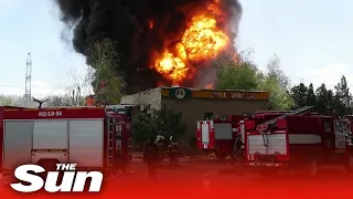 Firefighters tackle blaze engulfing oil depot in Ukraine's Donetsk region