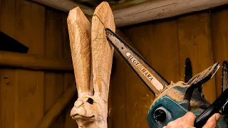 Wooden Log Rabbit Carving: Mastering Chainsaw Artistry | Woodworking Project