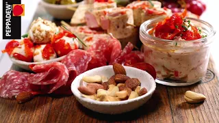 PEPPADEW® Sweet Piquanté Pepper, Ham Pinwheels with Goats Cheese Nosh Board