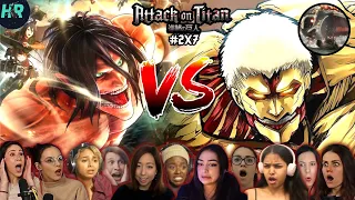 [Girls React] EREN VS REINER!!😱🔥 Attack on Titan Season 2 Episode 7 Reaction Mashup