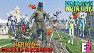 ULTRAMAN UPIN IPIN PERANG LAWAN SIREN HEAD DAN GODZILLA - GTA 5 SULTAN BOCIL