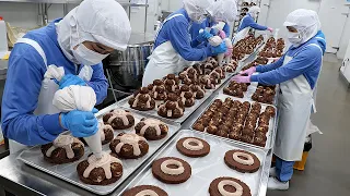 크림가득! 케익공장의 초코 슈케이크 대량생산 / amazing cake factory! making chocolate shu cake / korean food