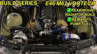 BMW V8 Pro Drift Car Build : E46 M62 Vortech Supercharger Rear Mount Radiator Build, Remap