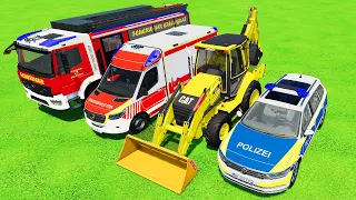 TRANSPORTING POLICE CARS , AMBULANCE , CAT LOADER , FIRE DEPARTMENT ! Farming Simulator 22