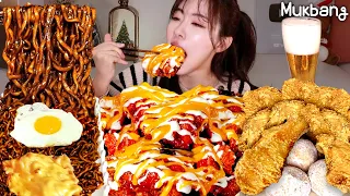 Korean seasoned chicken🍗, Black been noodles and beer🍺 EATING SHOWㅣ REAL ASMR MUKBANG