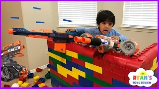 Nerf Gun War Kid vs Daddy! Protect the Fort! Family Fun Playtime with Ryan ToysReview