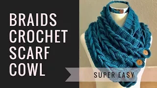 Braids Crochet Scarf Cowl - Easy Perfect for Beginners