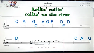 Proud mary/CCR💋노래방, 가라오케, 코드 큰 악보,반주,가사💖Karaoke, Sheet Music, Chord, MR