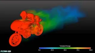 Aerodynamics of a motorcycle. Turbulence volume rendering.