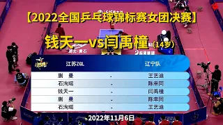 【2022全国乒乓球锦标赛女团决赛】2022.11.6 钱天一vs闫禹橦（14岁）全场集锦