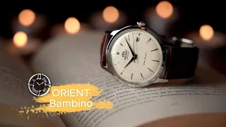 Orient Bambino on a brown leather (RA-AC0M04Y)