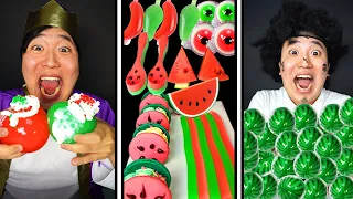 ASMR MUKBANG| Watermelon Desserts(Jelly noodles, EyeBall Jelly, macaron, Tiktok, Chocolate Spoon)