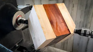 Woodturning - Bloodwood & Ambrosia Maple Cube