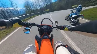 KTM 690 SMC - R vs HUSQVARNA 701 SM ONBOARD MONCENISIO