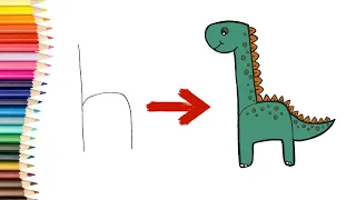 Drawing a dinosaur 🦕 | how to draw a dinosaur with the letter h?
