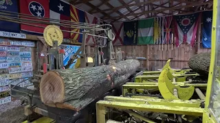 sawing a ugly oak log into 6x6's # 516