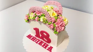 Торт Сумочка с цветами(крем БЗК). /Cake Handbag with flowers(protein custard).