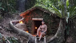 Build a complete survival shelter using stone, bamboo and clay | bush hut | Wild forest beauty