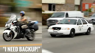 CHP Motorcycles, Crown Vics, and Dodge Chargers responding Code 3 with Mutual Aid! (Very Rare)