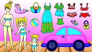 Vestir Muñecas De Papel | Mother And Daughter Beachwear Costume | Woa Doll En Spanish