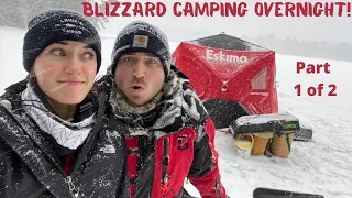 WINTER CAMPING OVERNIGHT on the ICE in a BLIZZARD + Maine ICE Fishing + Mr. Heater Buddy Flex Review