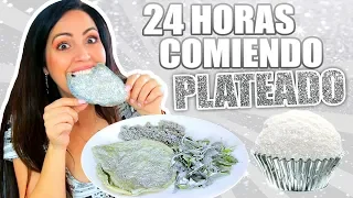 24 HORAS COMIENDO PLATEADO 😱 1 Dia Entero Comiendo por Colores 🔥 RETO Sandra Cires Art