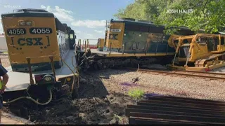 Train derails after crash with 18-wheeler in Calhoun County