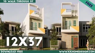 12x37 feet with 2 bedroom house || small ghar ka naksha 12 by 37 feet || village house plan#144