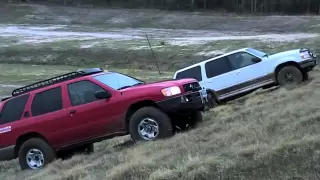 Explorer and Pathfinder messing around in mud and wet hills