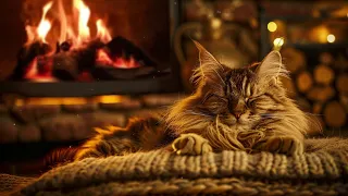 Tranquil Winter Whispers | Soothing Fireplace ASMR & Purring Cat for Deep Sleep Therapy