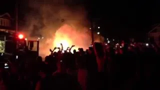 University of Kentucky basketball fans crush and burn car