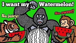 Rainforest Animals eat Watermelon Together! | Drawing and Coloring a Watermelon