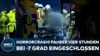 BRANDENBURG: Horrorcrash auf der A12! Autofahrer vier Stunden eingeschlossen - bei minus sieben Grad
