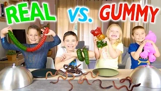 GUMMY FOOD VS REAL FOOD CHALLENGE - Kids Eat Real Worms - Super Gross Food !