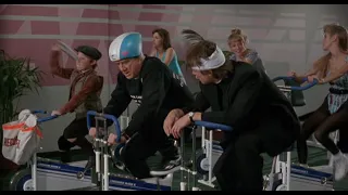 workout to deliver newspapers [in Repossessed (1990)]