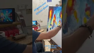 Afremov studio artist at work making a copy of melody of the night