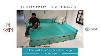 L Shaped Sofa Cum Bed With Lounger & Storage