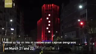 Serbia landmarks lit up red to salute China