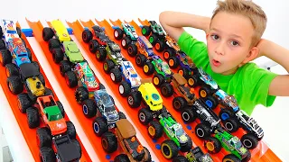 Vlad and Nikita play with toy monster trucks | Hot Wheels cars for kids