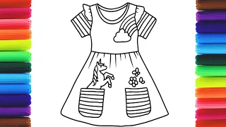 Rainbow Dress Drawing Painting and Coloring for kids Toddler Kids Art how to draw dress