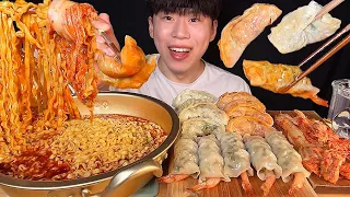 SUB) Korean spicy noodles, buldak stew ramen, dumplings, kimchi mukbang asmr