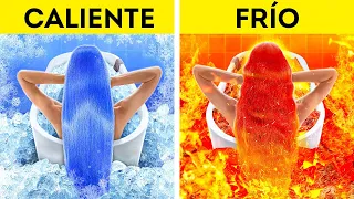 DESAFÍO EXTREMO DE CALOR VS. FRÍO || ¡Chica de fuego vs. de agua fueron adoptadas! Trucos de 123 GO!