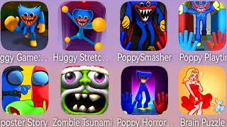 Huggy Game I'm Coming,HuggyStretch,ZombieTsunami,Poppy Smasher,BrainPuzzle,PoppyHorror,ImposterStory