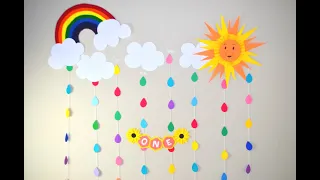 Birthday Decoration Ideas At Home|| Sunshine Theme Room Decor|| Rainbow wall Decorations