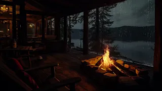 Cozy Fire Pit in Cabin Porch | Rain Sounds for Sleeping, Relax, Focus and Meditation