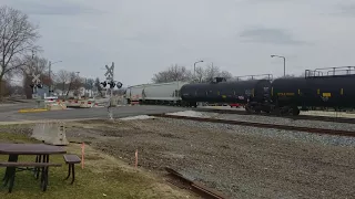 A short eastbound NS manifest at main st crossing Elkhart, IN