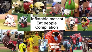 Inflatable mascot eat people or cheerleaders or kids or human people compilation