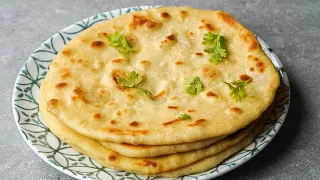 15 Min. Butter Naan Without Yeast, Curd, Egg & Oven | Easy Butter Naan Recipe | Soft Flat Bread