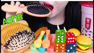 ASMR EDIBLE HAIR BRUSH, SPOON, BUBBLE TEA, GUMMY 먹는 빗, 숟가락, 햄버거 젤리, 주사위 사탕, 버블티 먹방 (EATING SOUNDS)