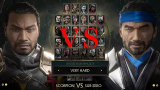 Mortal Kombat 11 Scorpion (Hanzo Hasashi) vs Sub-Zero (Kuai Liang) (Difficulty: very hard)